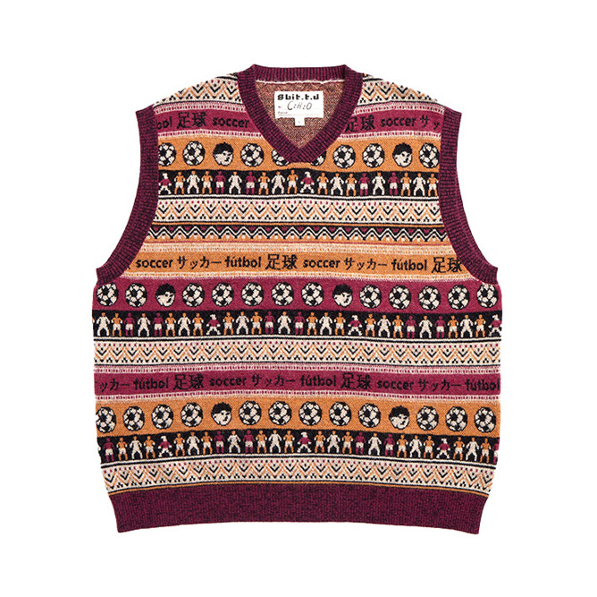 Soccer in Fair Isle V-neck Vest- Red