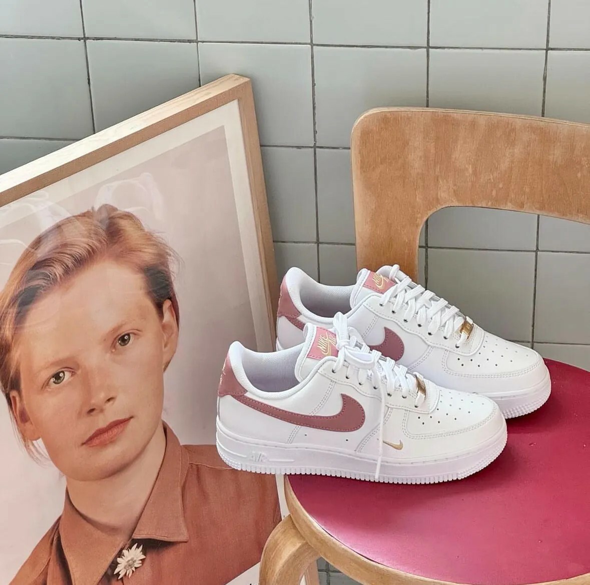 W Nike Air Force 1 小勾 白粉 玫瑰粉 CZ0270-103