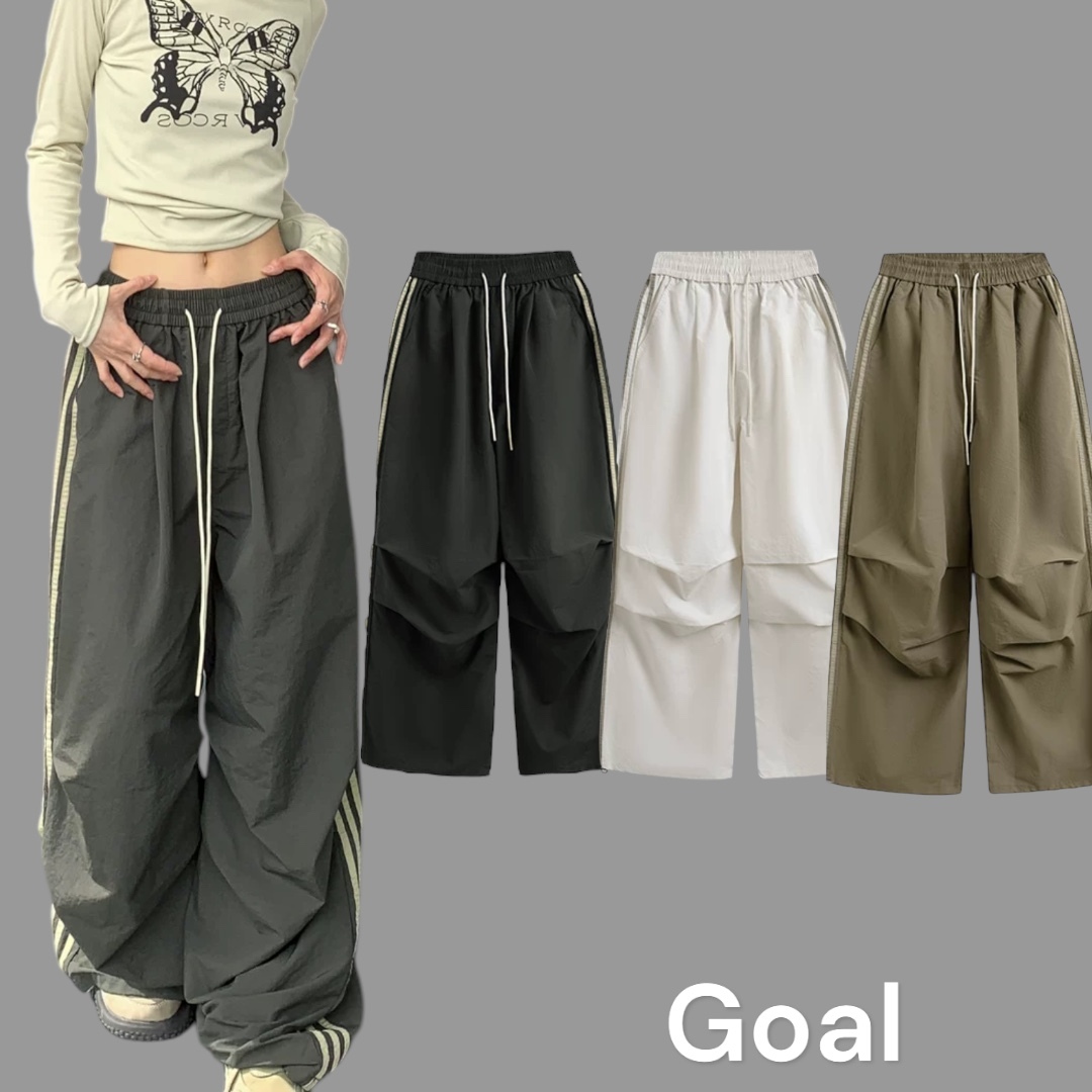 (GOAL)  ERHU 側邊條紋打摺 落地褲 工裝褲 93161