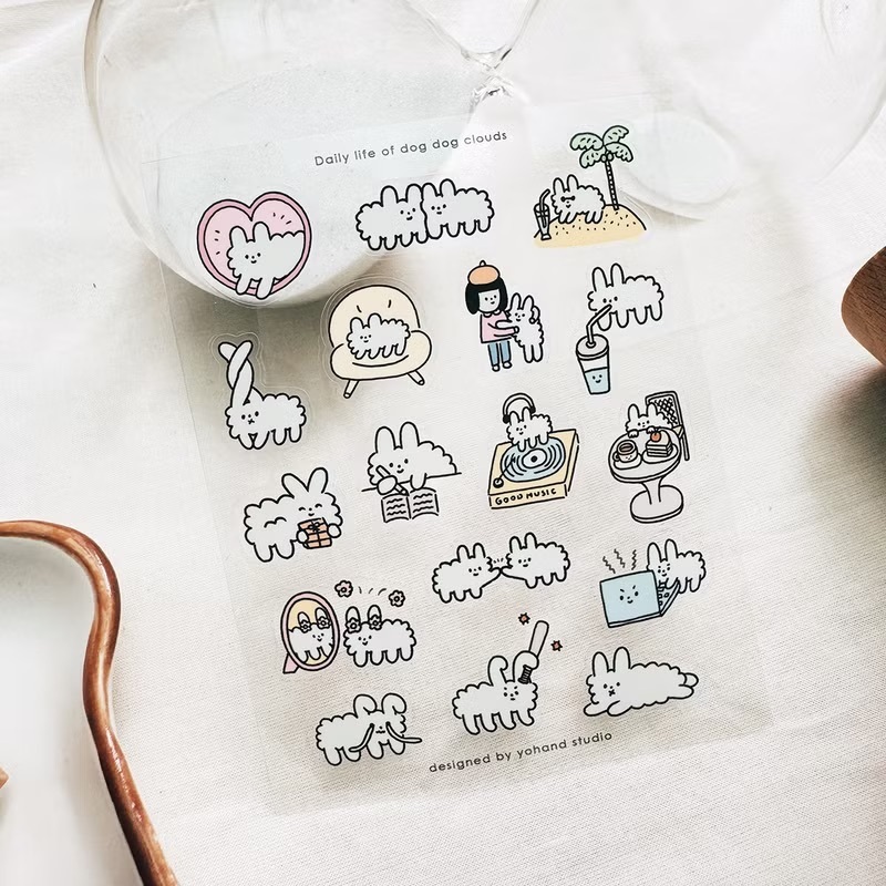 右手超人｜透明割型小貼紙｜狗狗雲日常