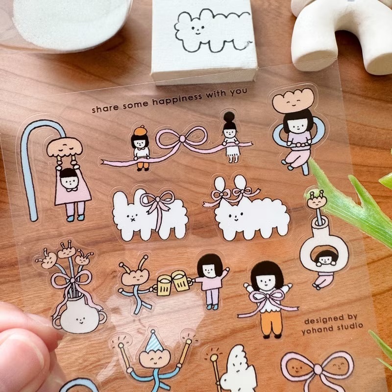 右手超人｜透明割型小貼紙｜蝴蝶結