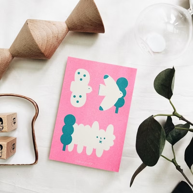 右手超人｜孔版印刷明信片｜鳥和雲