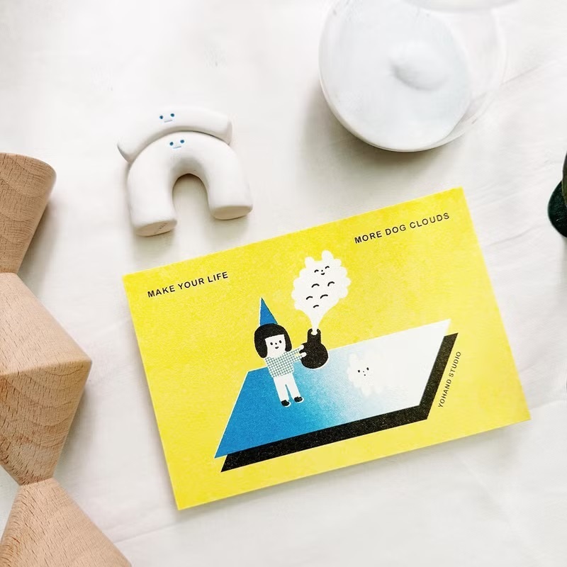 右手超人｜孔版印刷明信片｜Make Your Life More Dog Clouds