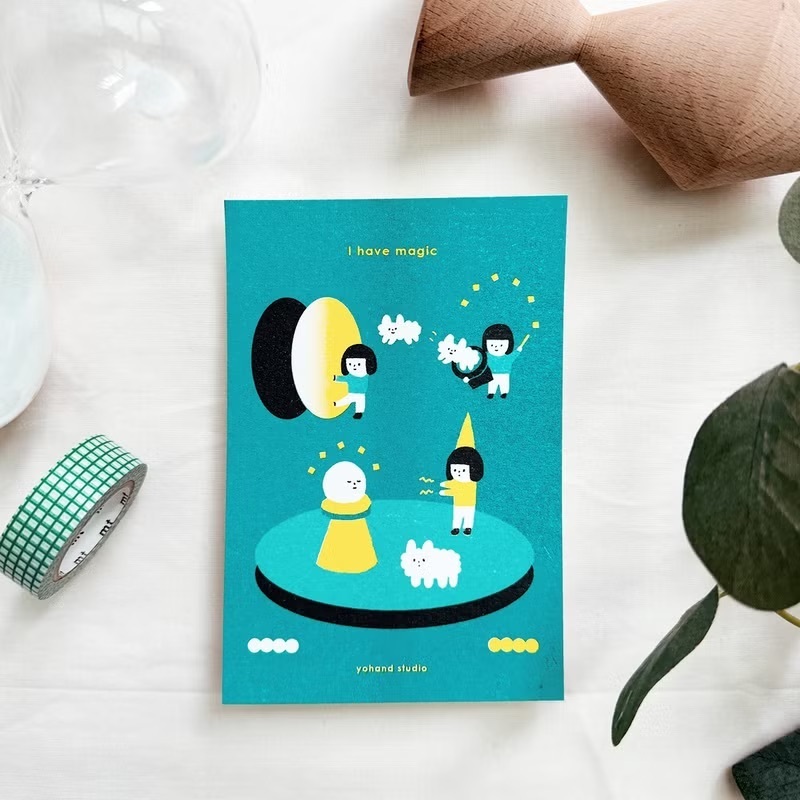 右手超人｜孔版印刷明信片｜魔法