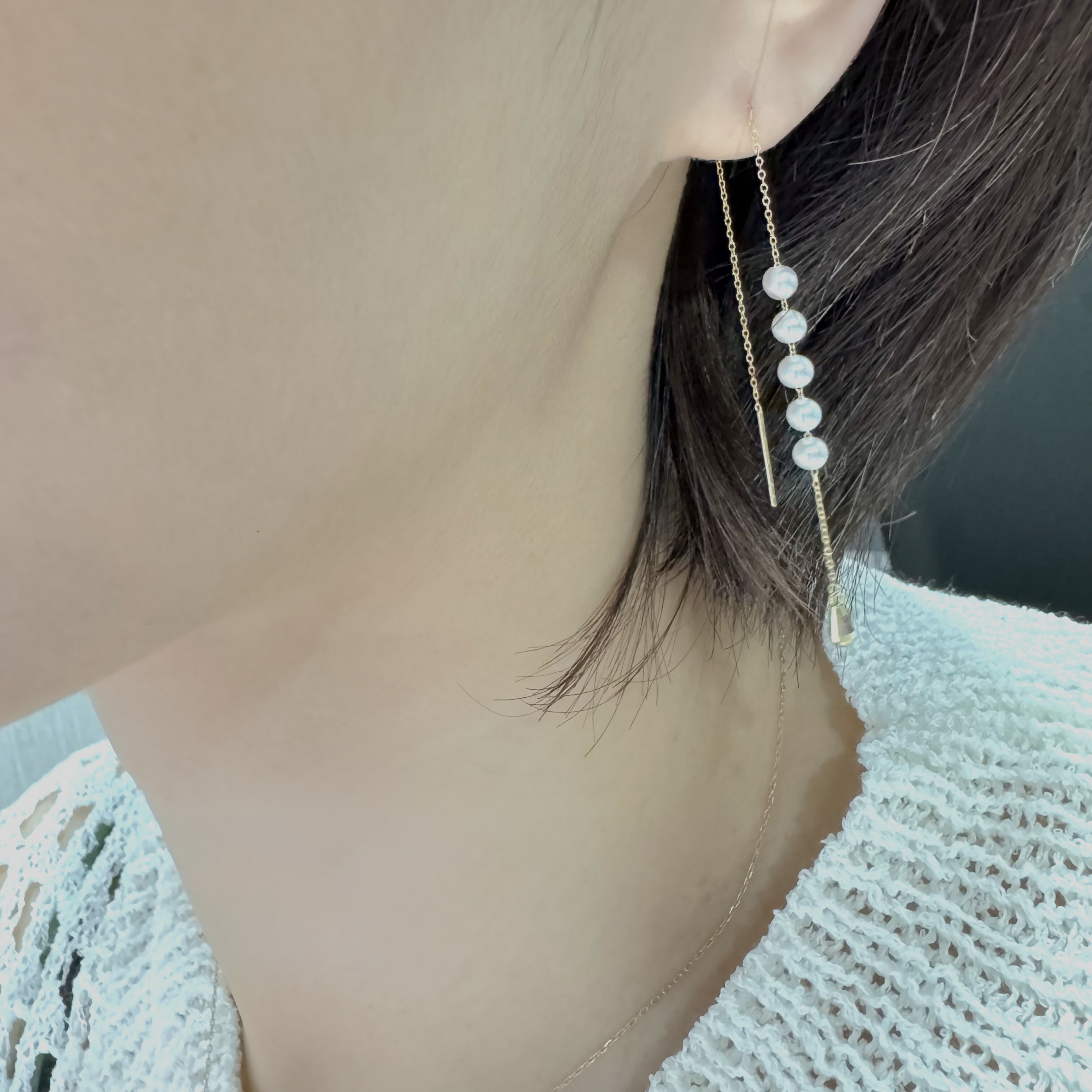 【me.luxe】K18珍珠點點金錐耳鍊