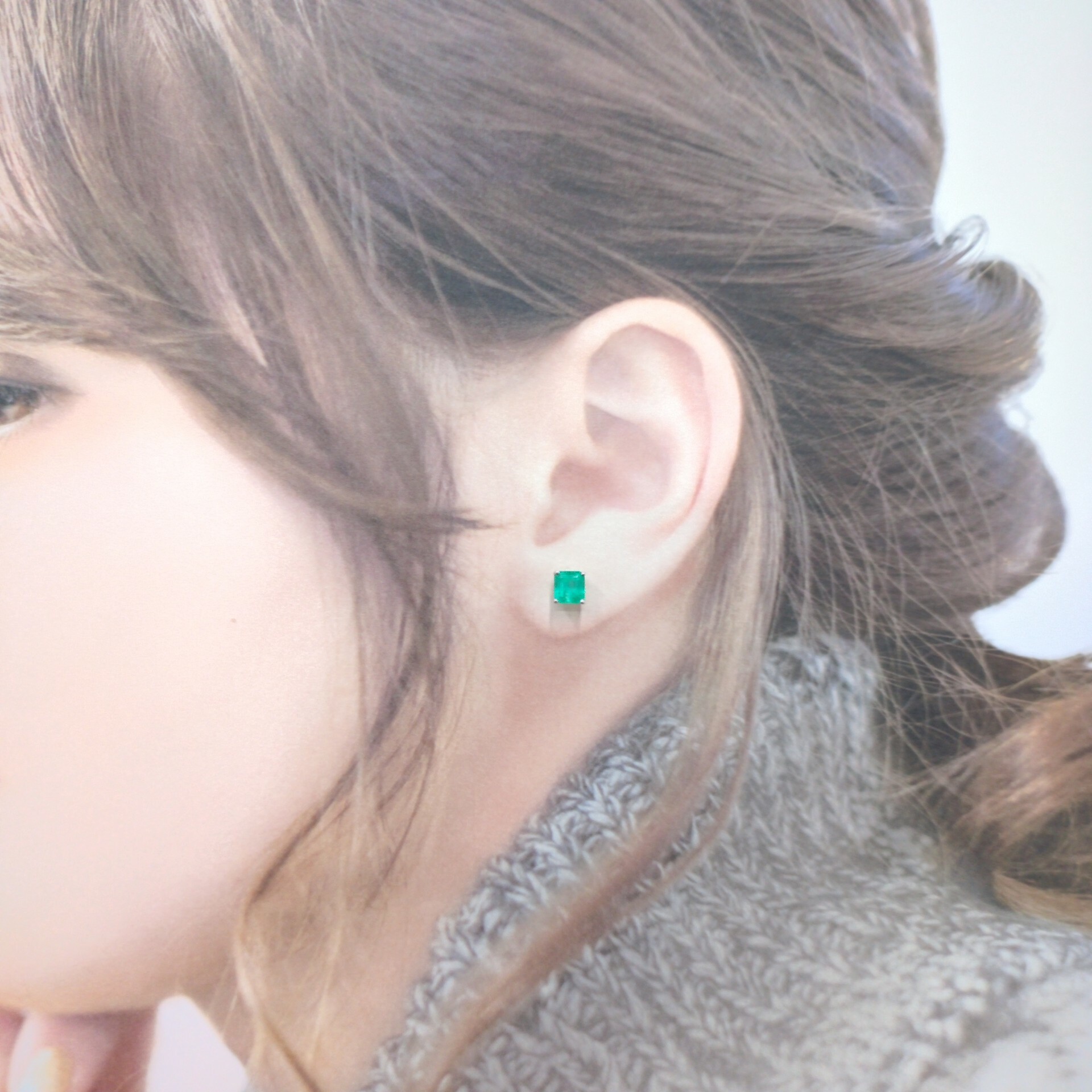 全新18K白金【主石1卡39份綠寶石】耳環