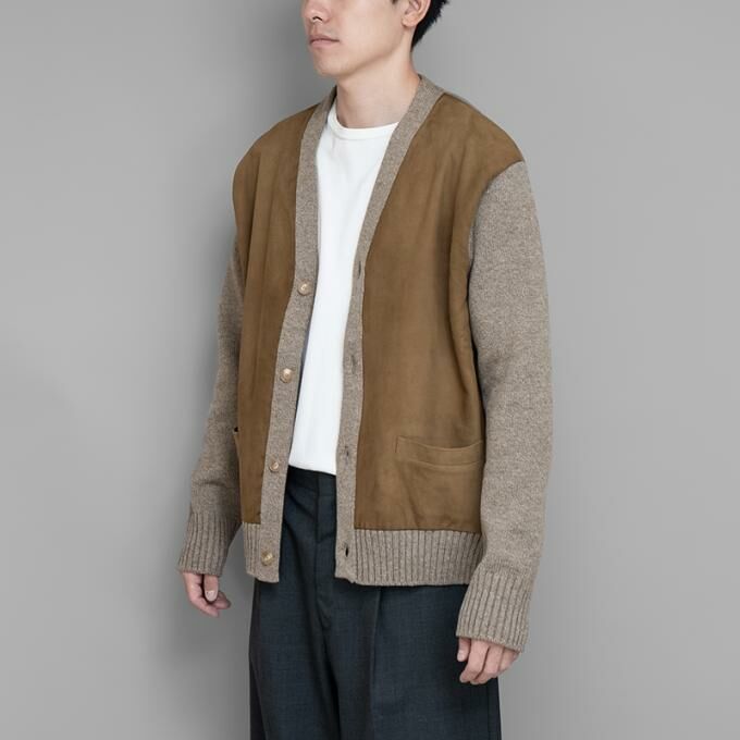 A.PRESSE CASHMERE SUEDE LEATHER COMBINATION CARDIGAN - BEIGE PRE ORDER ITEM (預訂中)