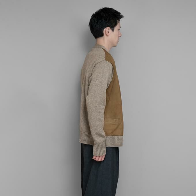 A.PRESSE CASHMERE SUEDE LEATHER COMBINATION CARDIGAN - BEIGE PRE ORDER ITEM (預訂中)