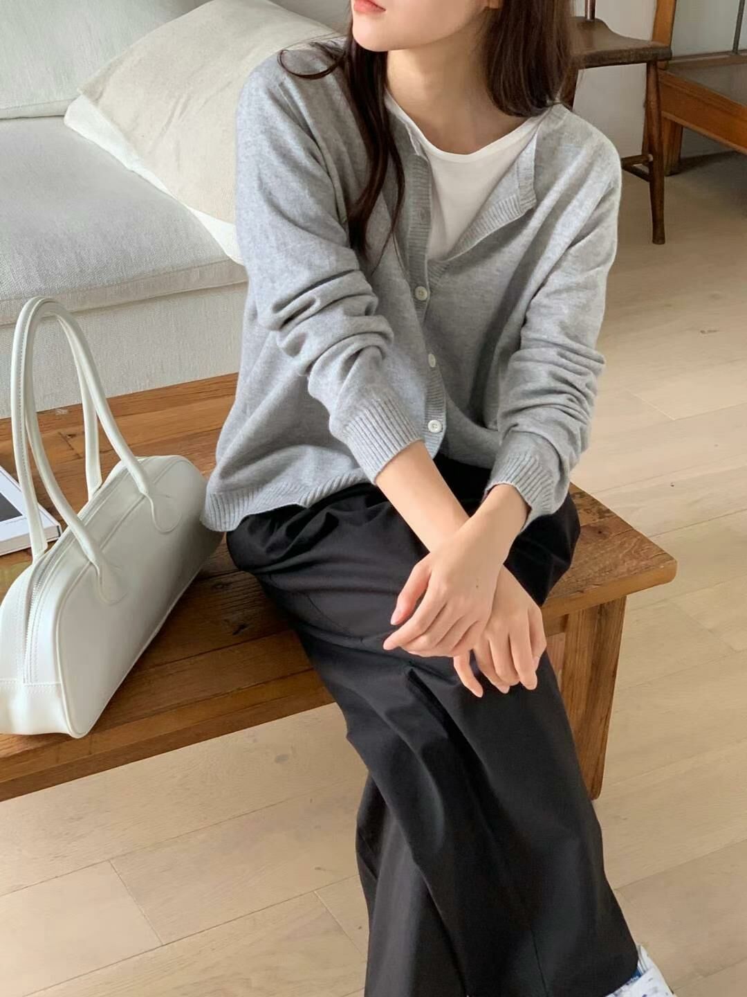 基礎必入!!圓領針織外套(灰色)