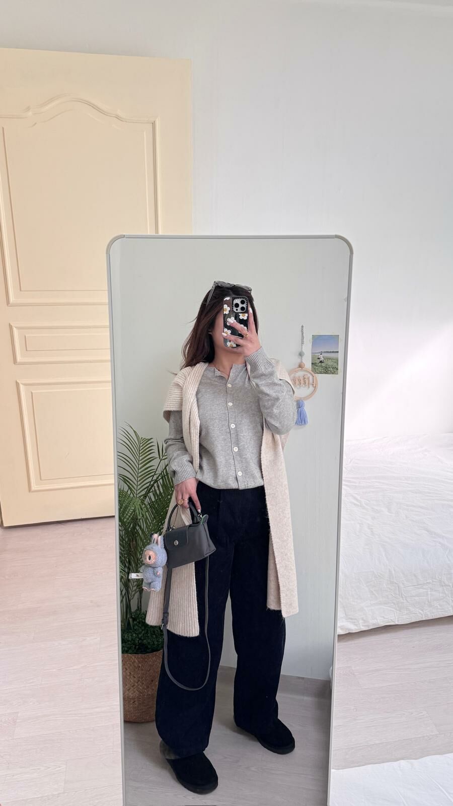 薄燈芯絨直筒長褲(深藍色)