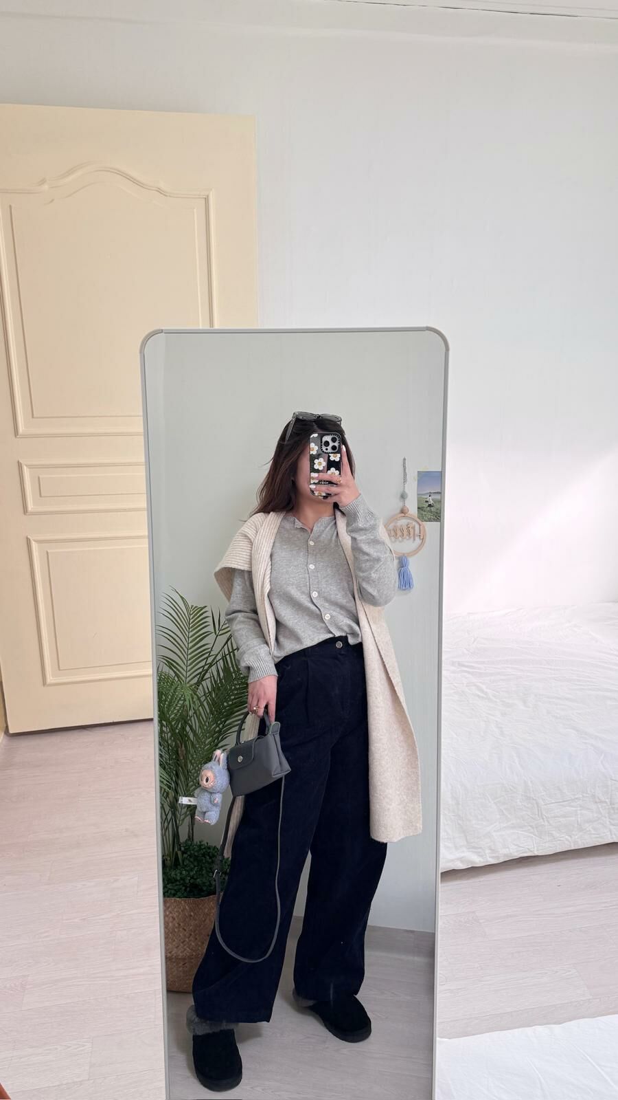 薄燈芯絨直筒長褲(深藍色)