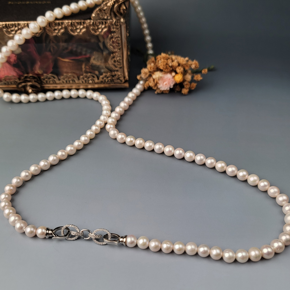 【me.luxe】SV珍珠蝴蝶結長鍊7mm