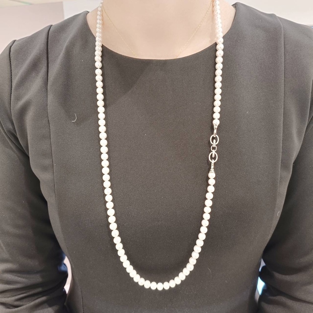 【me.luxe】SV珍珠蝴蝶結長鍊7mm