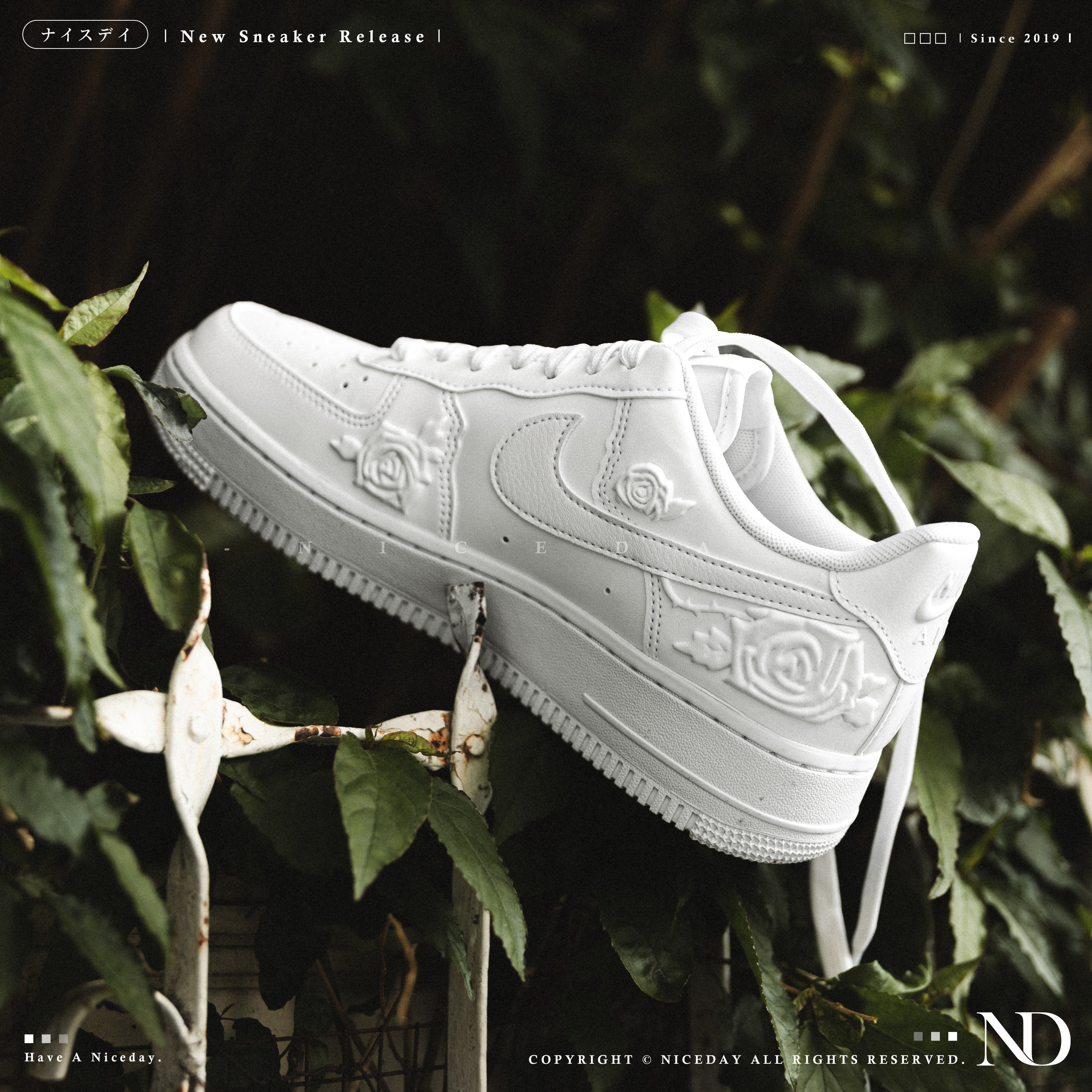 NICEDAY 現貨 Nike Air Force 1 Low Roses 白玫瑰 玫瑰 浮雕 全白 女款 HF2016-100