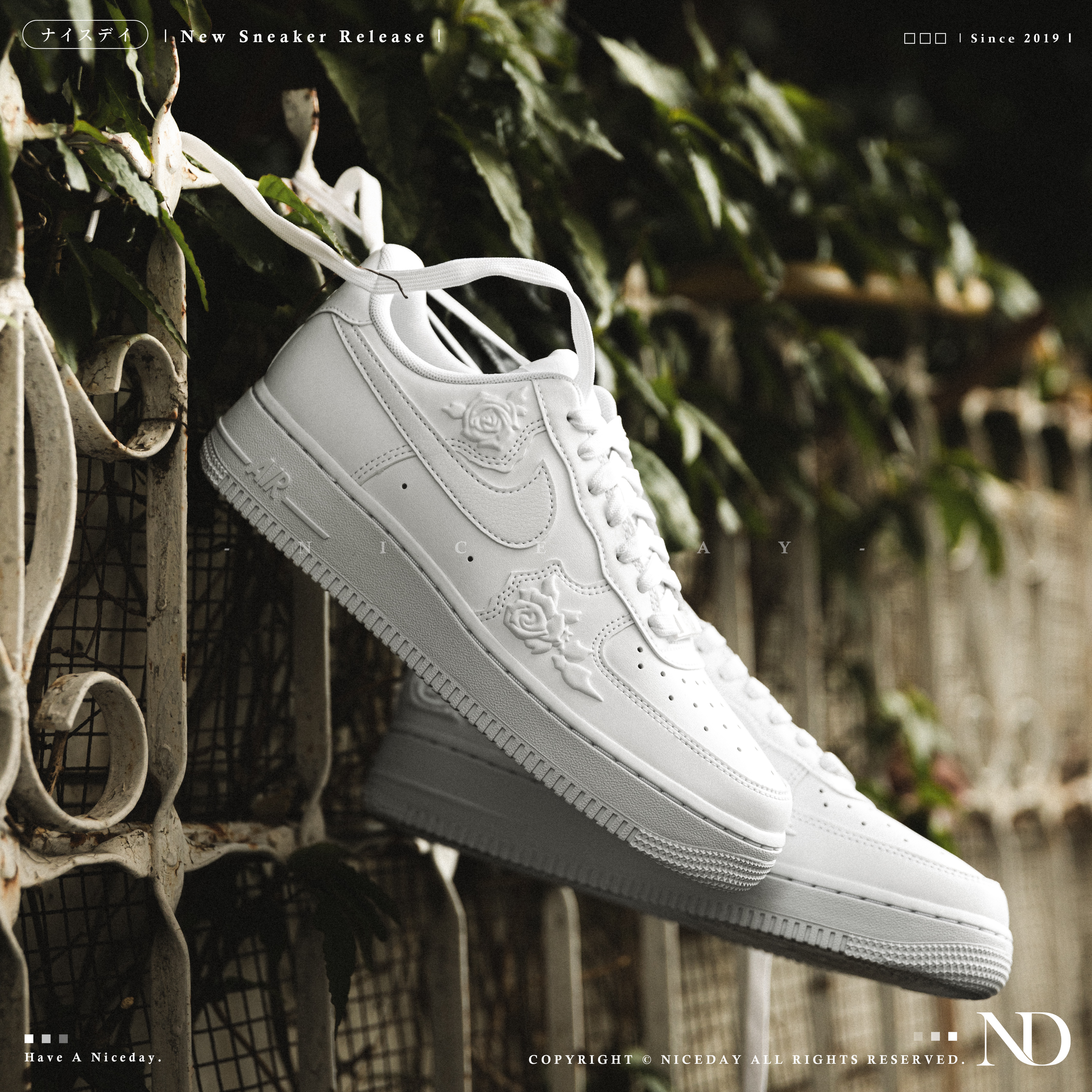 NICEDAY 現貨 Nike Air Force 1 Low Roses 白玫瑰 玫瑰 浮雕 全白 女款 HF2016-100