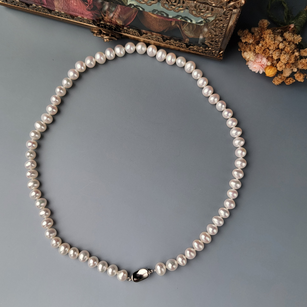 【me.luxe】SV珍珠元寶扣項鍊7mm