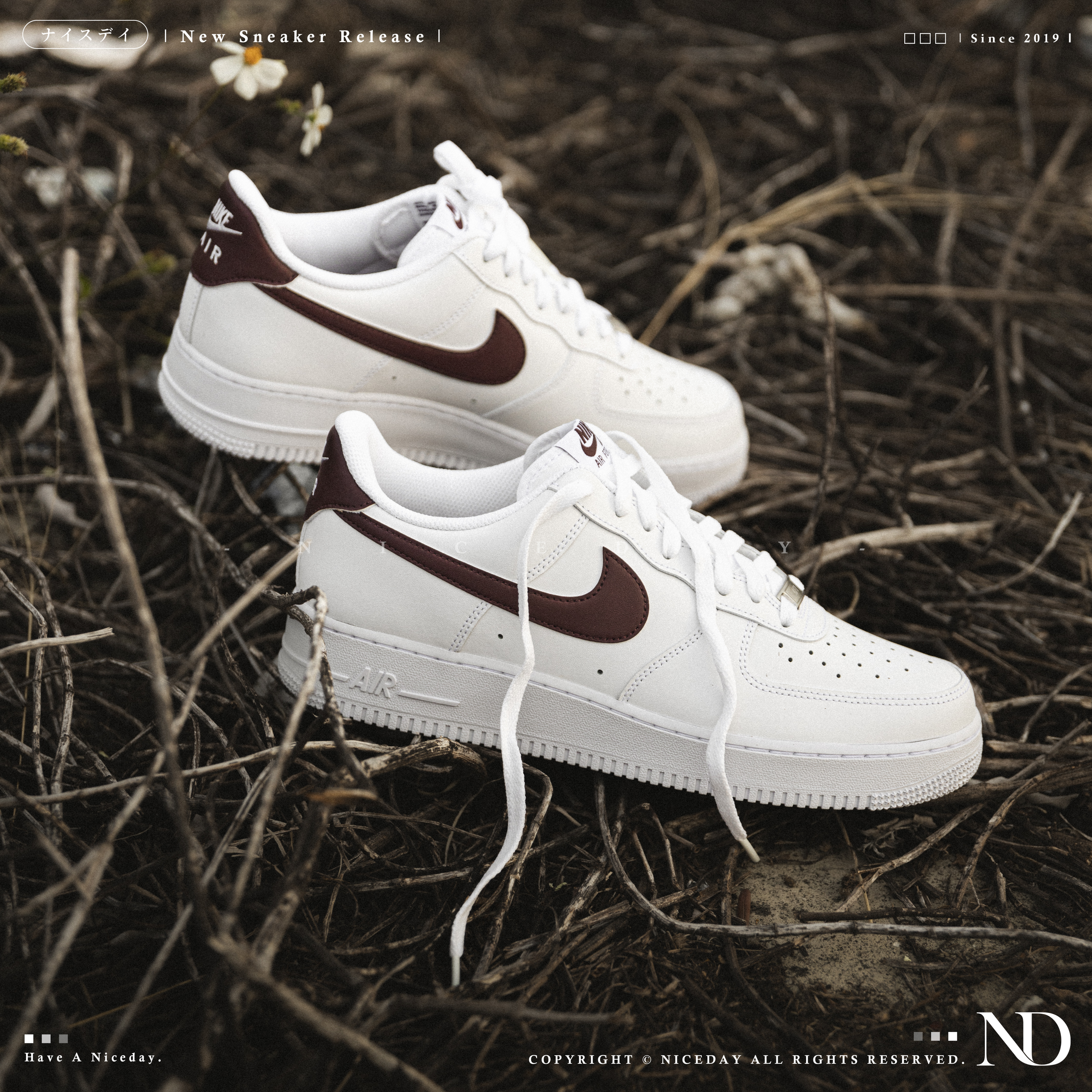 NICEDAY 現貨 Nike Air Force 1 酒紅 白 男款 FJ4146-112