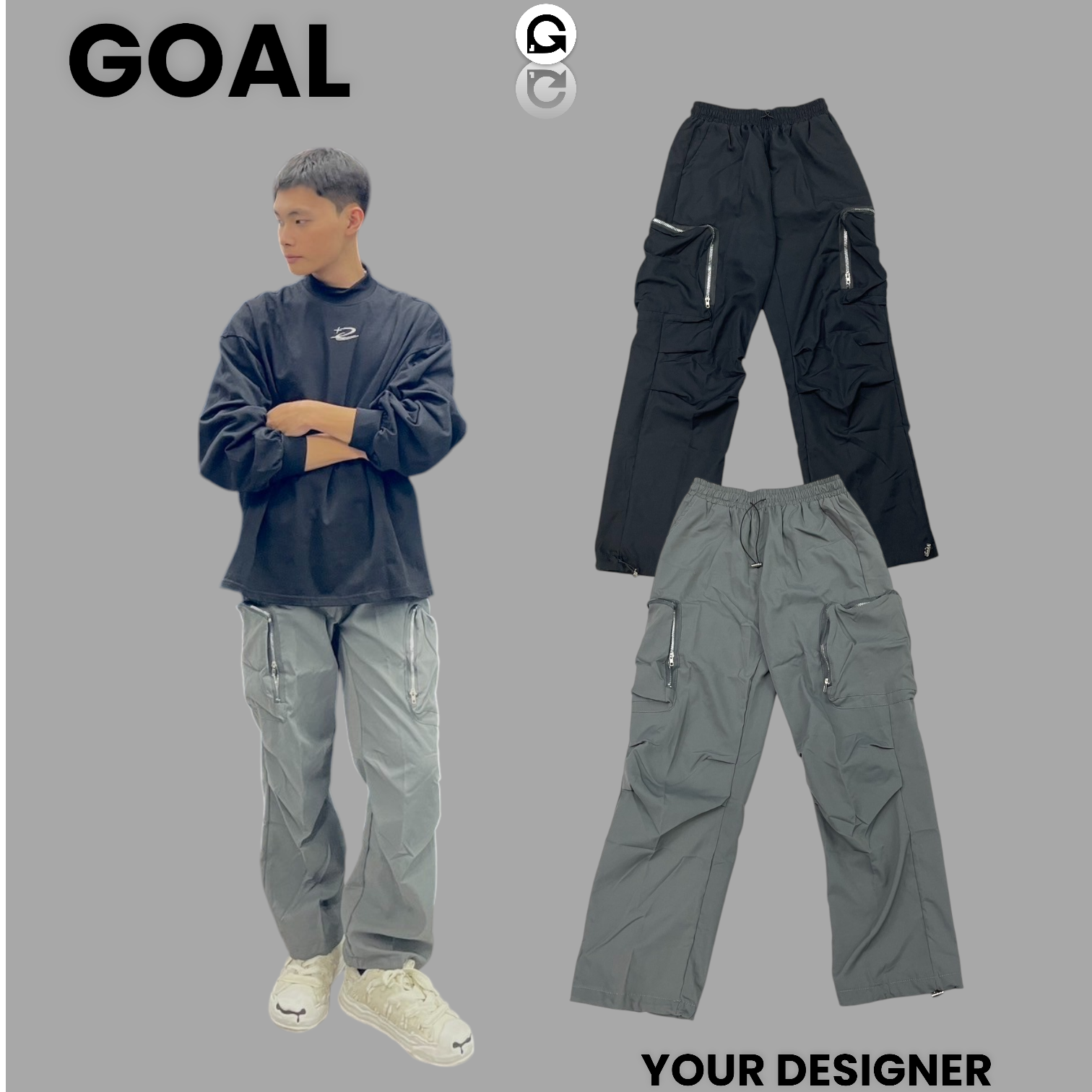 (GOAL)上上籤 K65 拉鍊口袋工裝褲