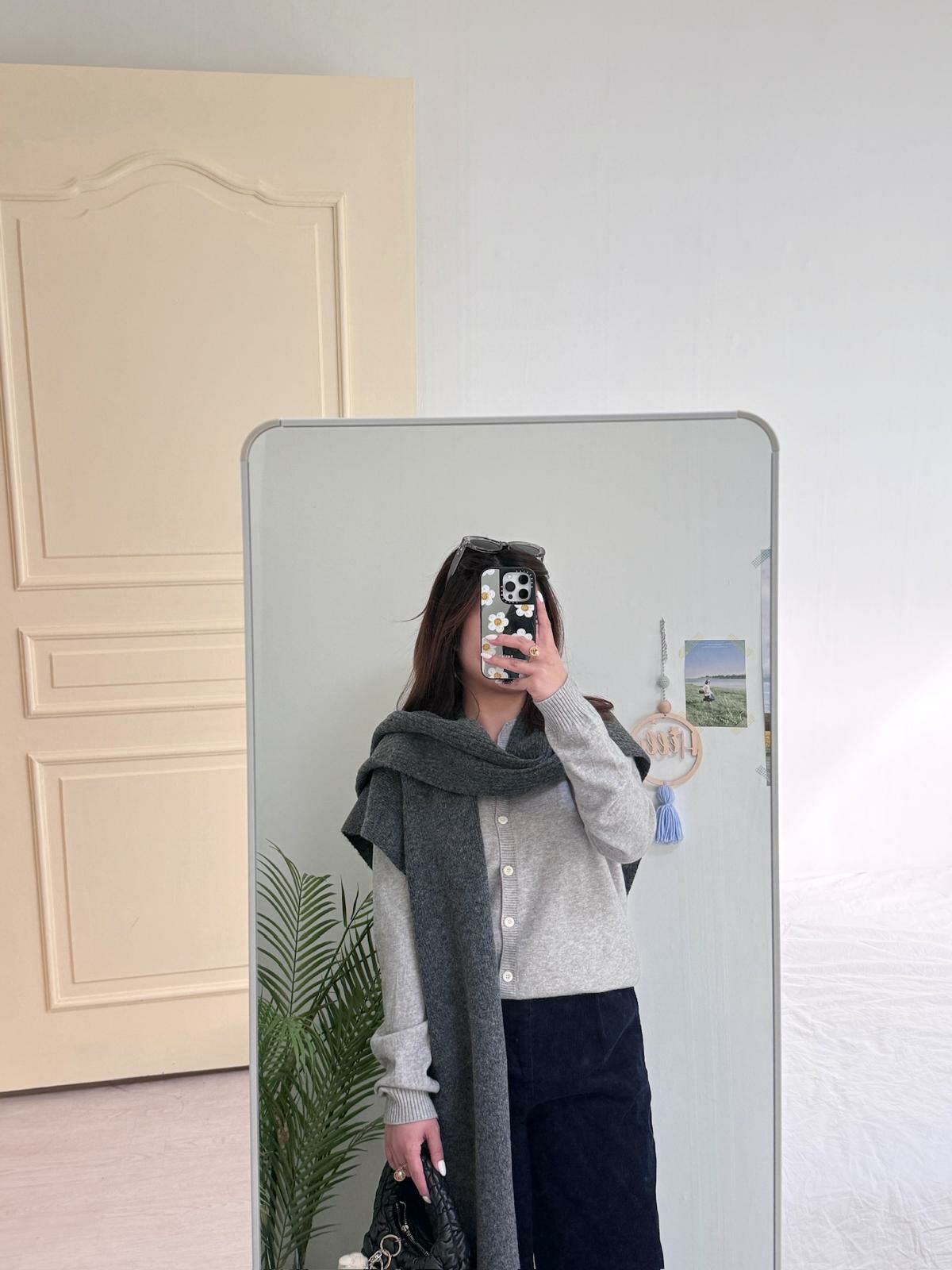 直紋披肩頸巾(灰色)