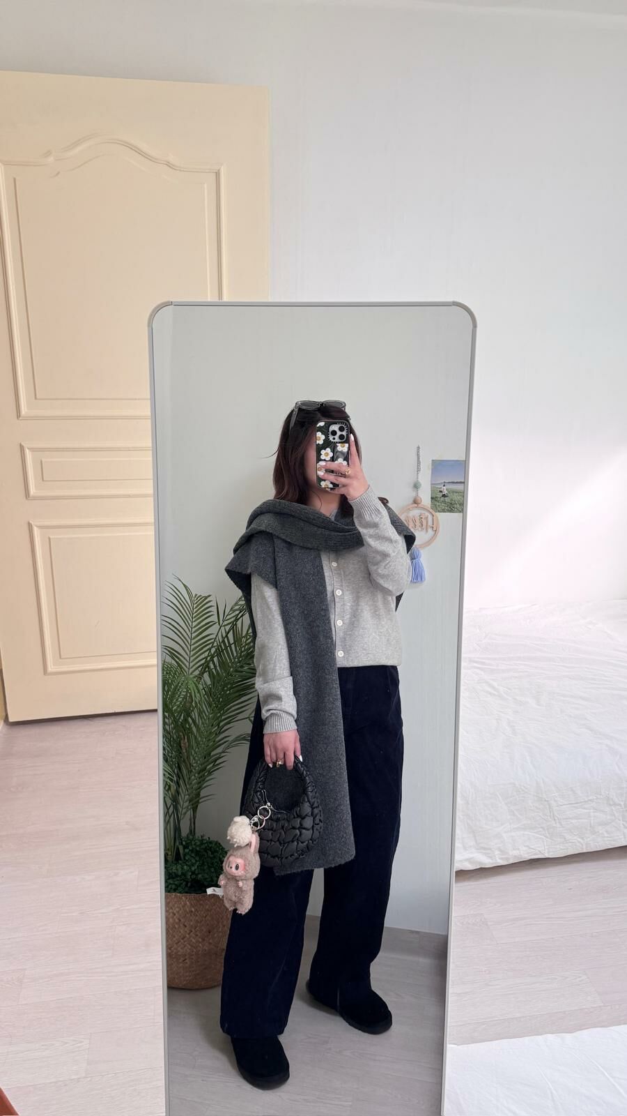 直紋披肩頸巾(灰色)