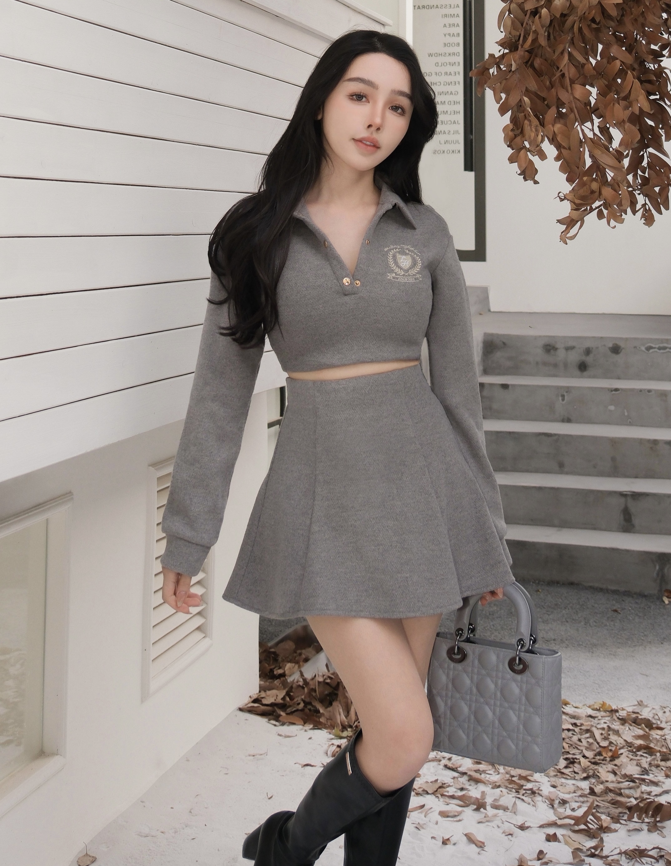 ⭒訂製-休閒金絲刺繡傘襬短套裝