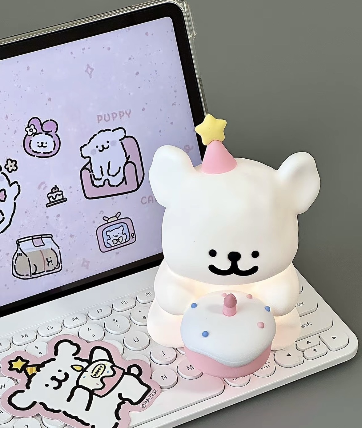 KTQ STORE ‧ 線條小狗 生日快樂粉夜燈