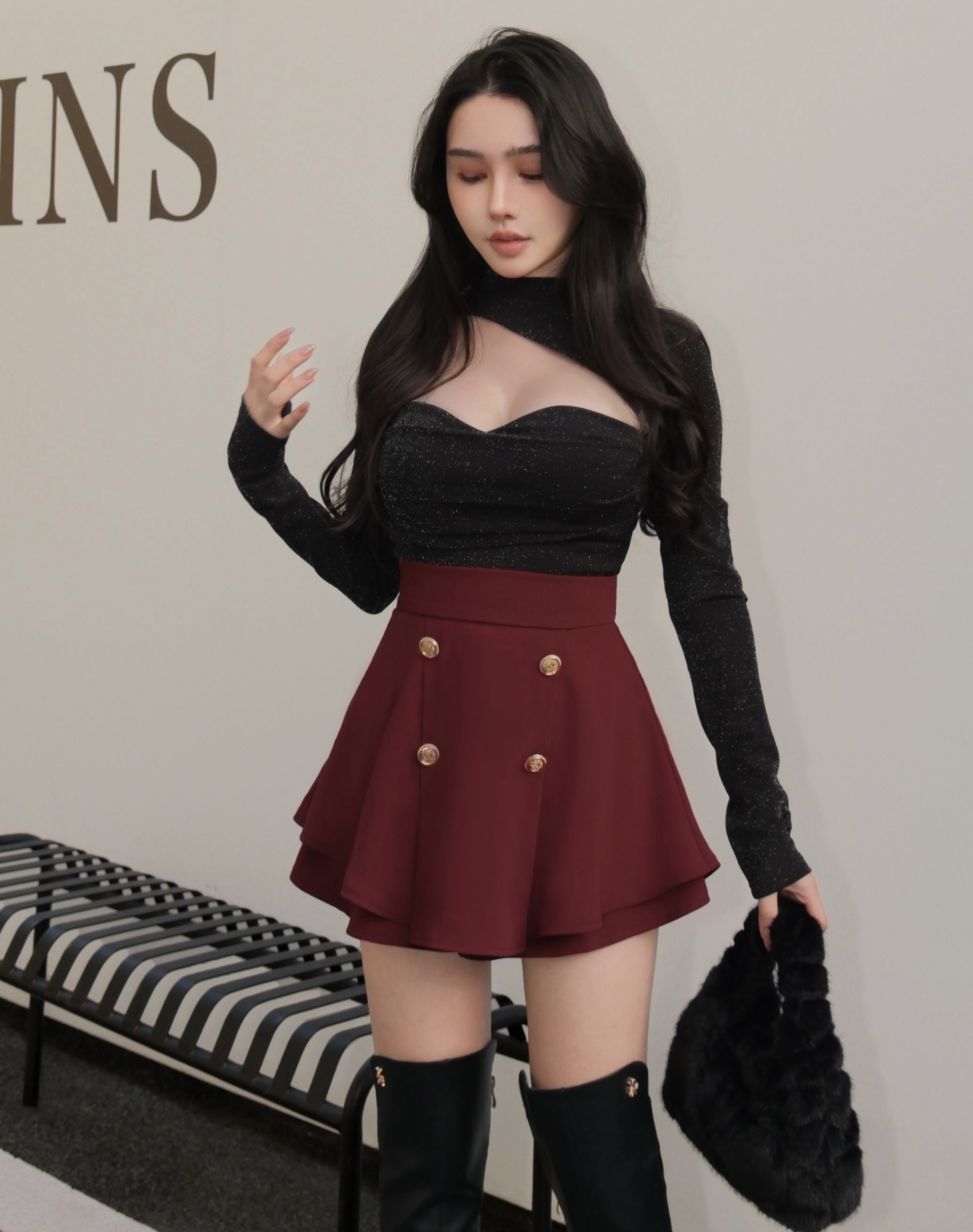 限量-甜美金釦傘襬褲裙