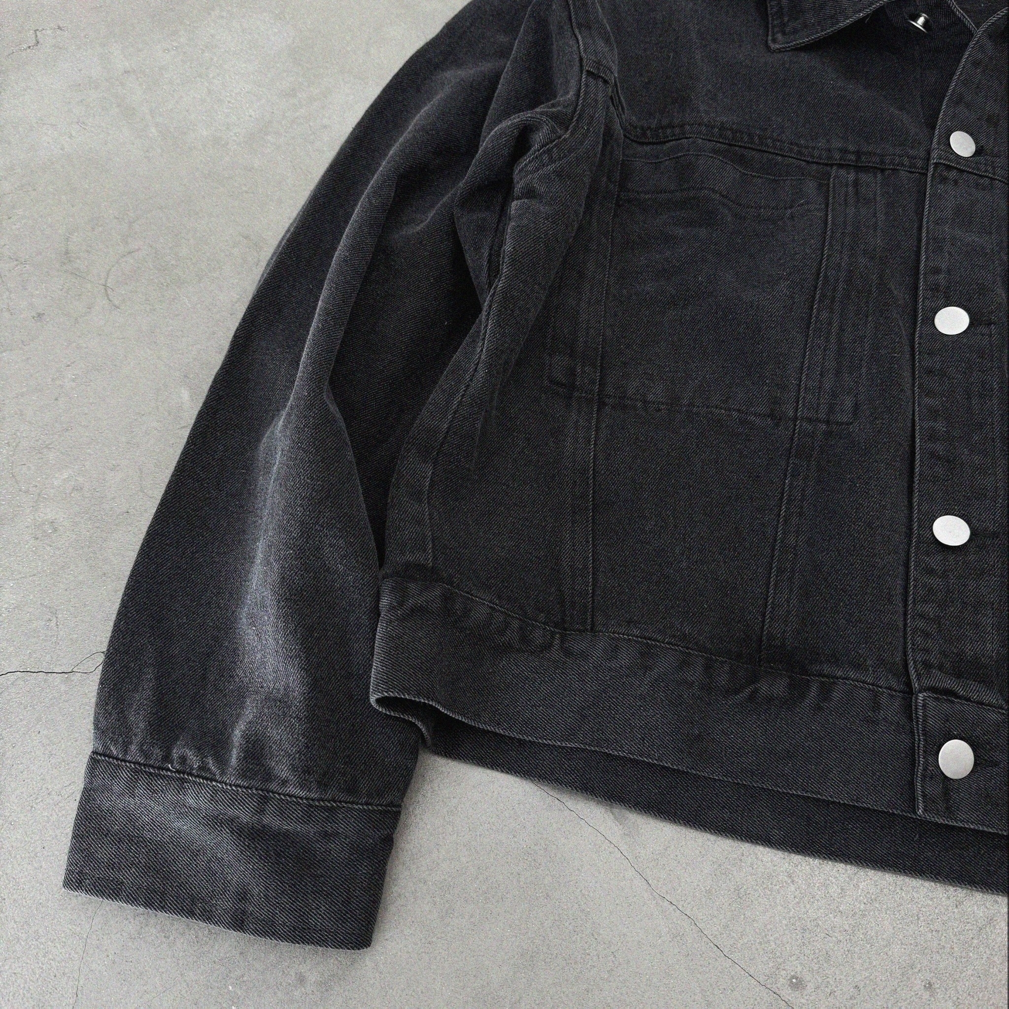 黑系短寬水洗牛仔外套 68844