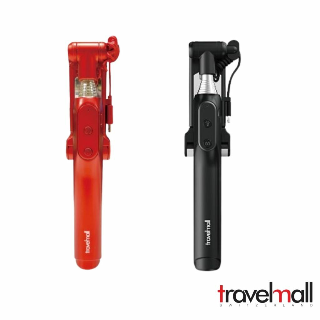 【樂森藥局】Travelmall 藍芽自拍棒+三段補光燈(黑／紅)贈收納袋＋吊帶