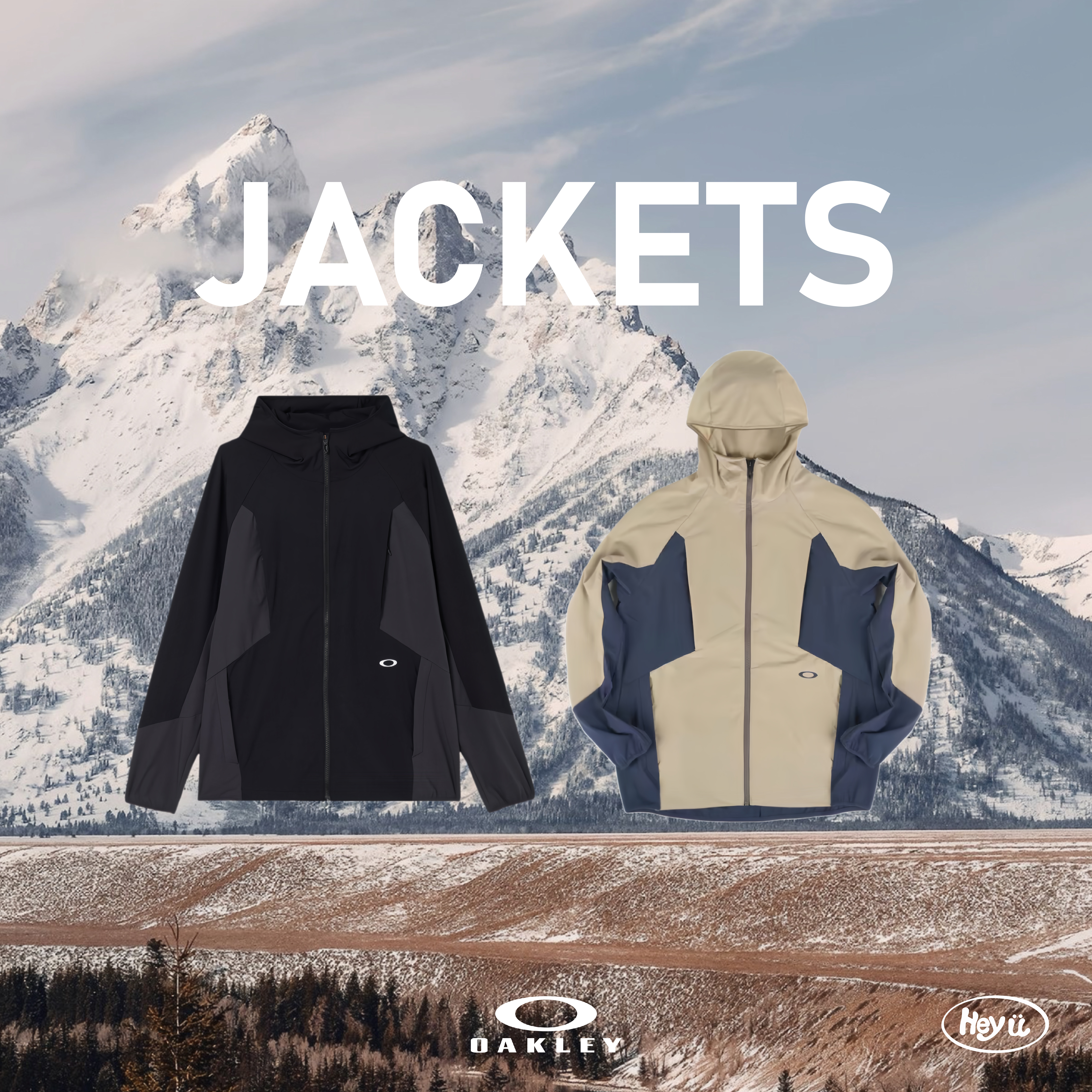 Oakley 連帽防風防潑水衝鋒衣(黑色/卡其色)