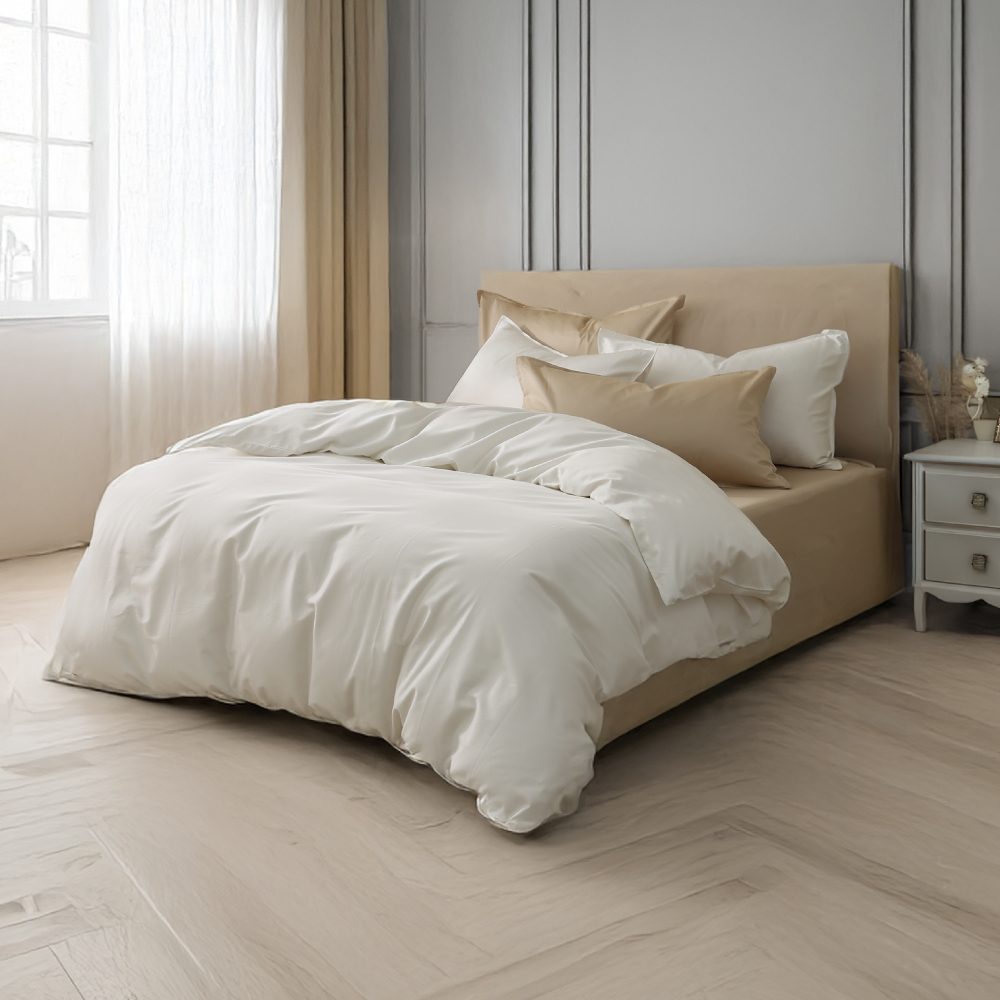 300織精梳純棉｜100%純棉｜雙色配｜黎紗沙ｘ絨雪白