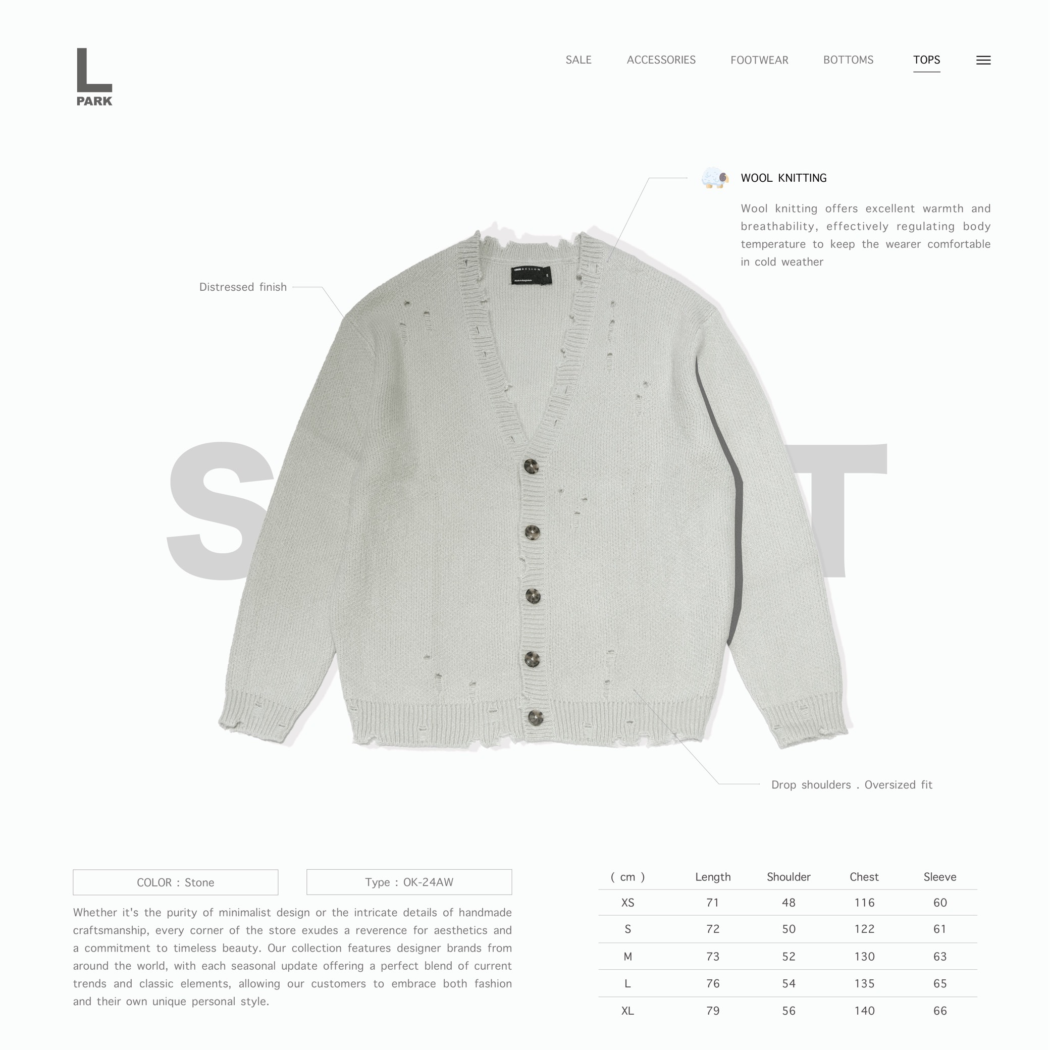 L.PARK - Oversized Knit Plush Cardigan - Stone " OK-24AW_L "