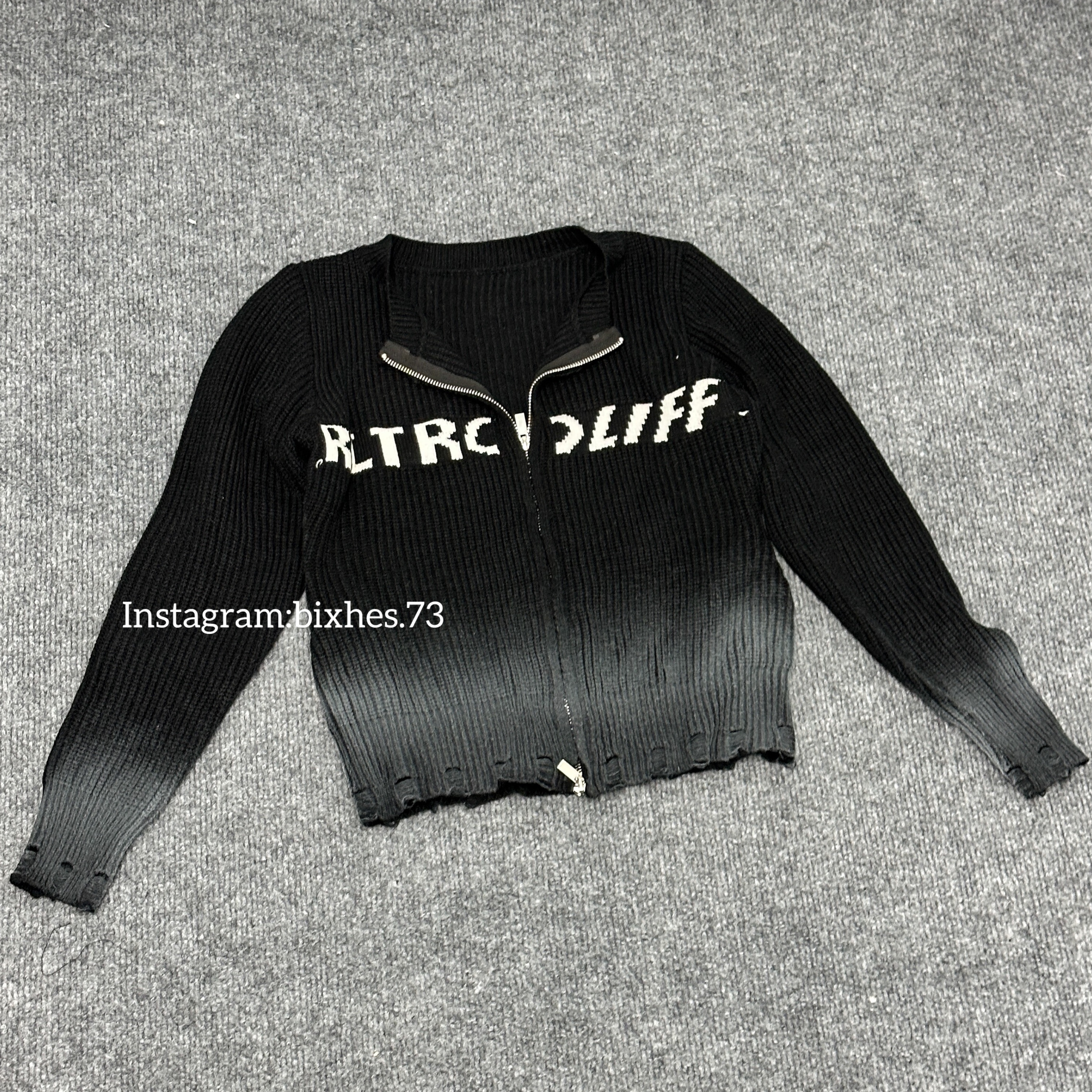 漸層雙拉鏈針織長T(B00122)