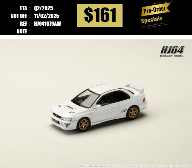 PO-$161 * HOBBY JAPAN * 1:64 SUBARU Impreza PURE SPORTS COUPE WRX type R STi Version WHITE HJ641079AW [OD18/01]