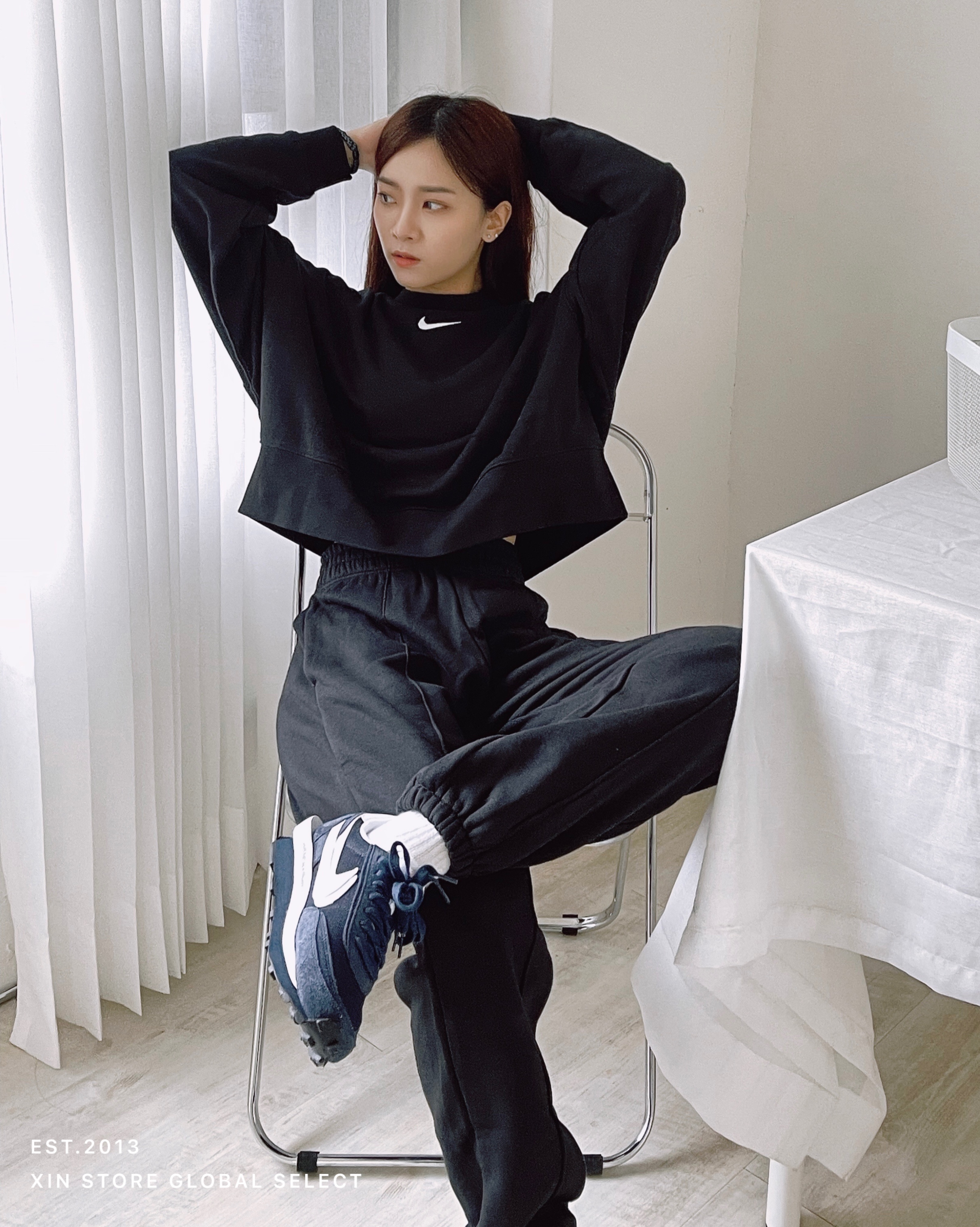 【現貨】Nike NSW 刺繡 Logo 小勾 刷毛 落肩 短版 長袖 縮口 中線 棉褲 長褲 套裝