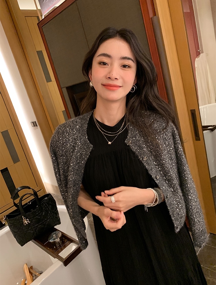 滿滿金箔珠片 短袖針織洋裝+外套(2件組)