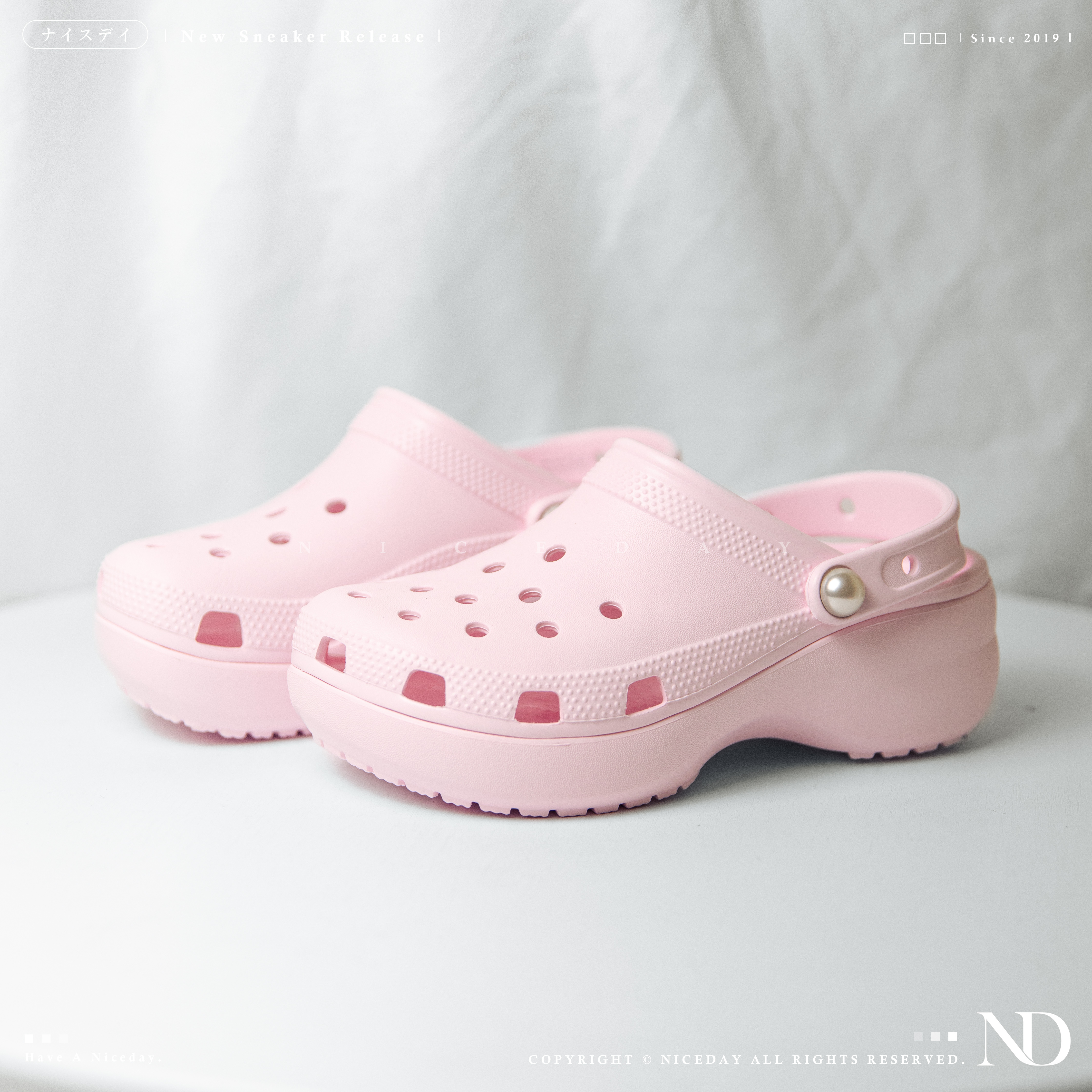 NICEDAY 現貨 Crocs Classic Crush 洞洞鞋 厚底 踩屎感 粉色 黃色 藍色 女款