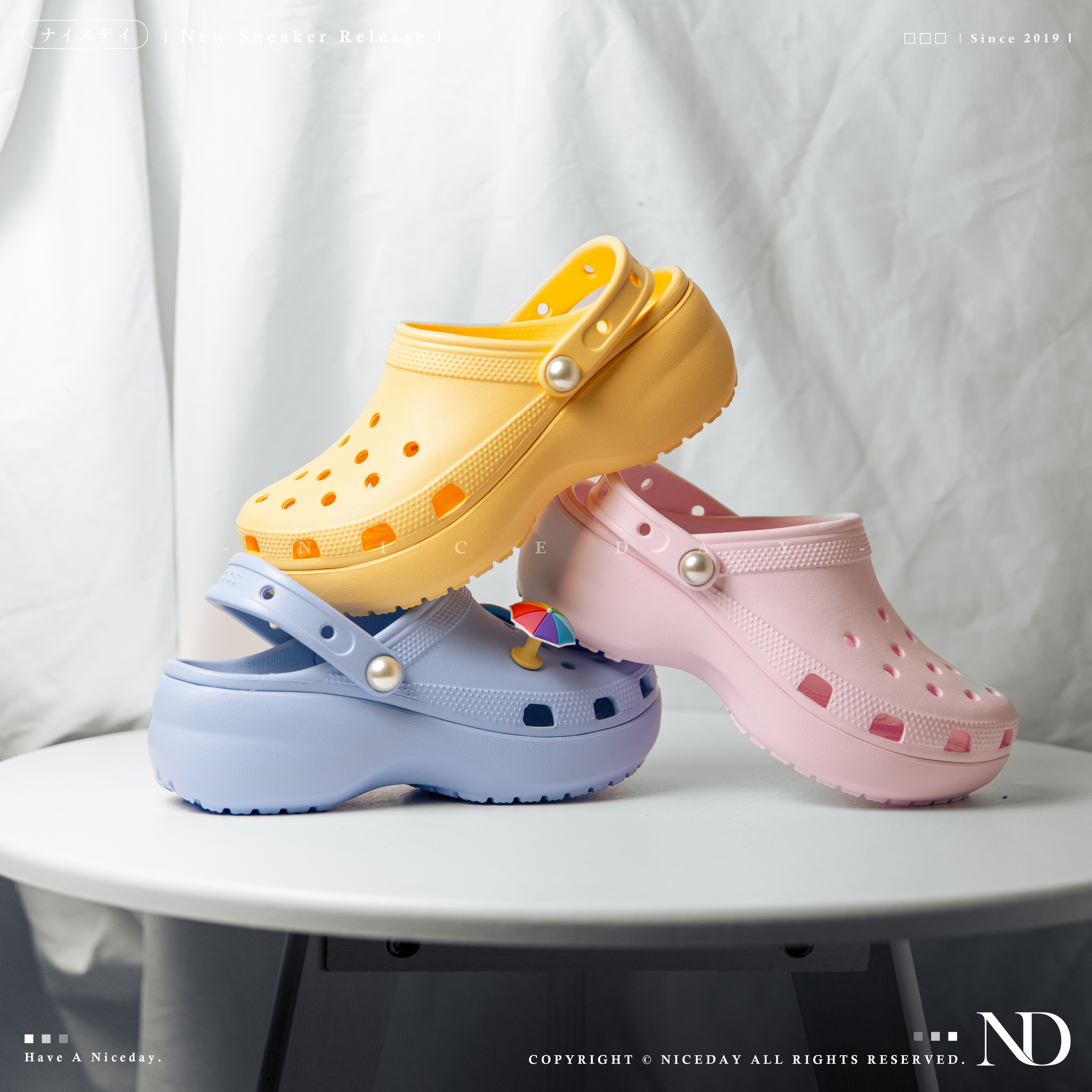 NICEDAY 現貨 Crocs Classic Crush 洞洞鞋 厚底 踩屎感 粉色 黃色 藍色 女款