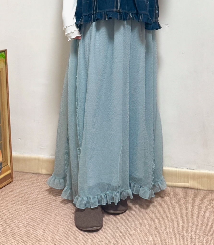 🍬糖果色彩紙暗格紋Ruffle半身裙