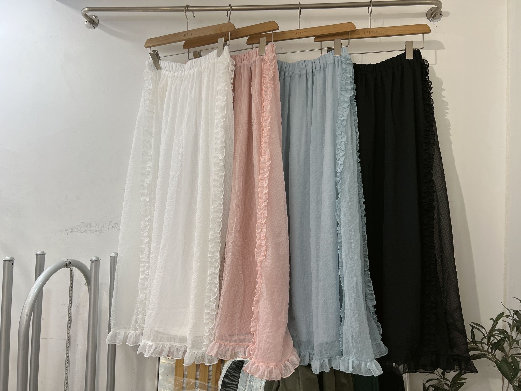 🍬糖果色彩紙暗格紋Ruffle半身裙