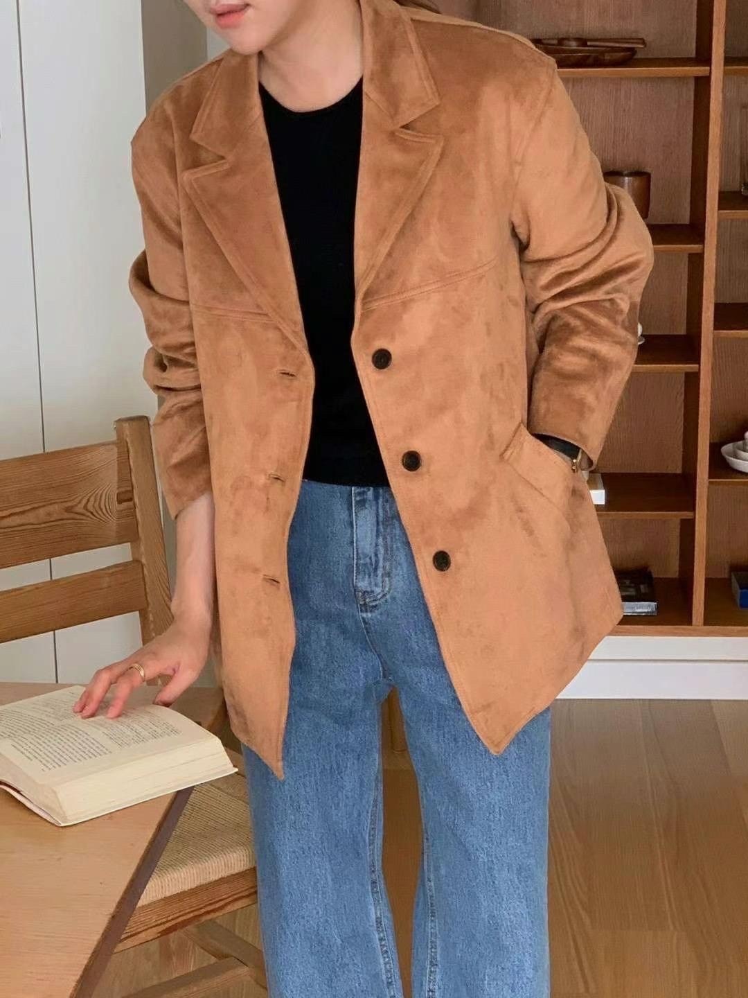 正韓立體剪裁麂皮西外