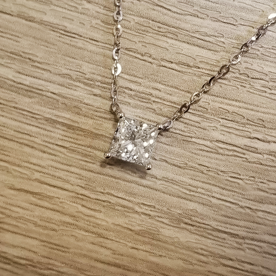18K白金 實驗室培育鑽石公主方頸鏈