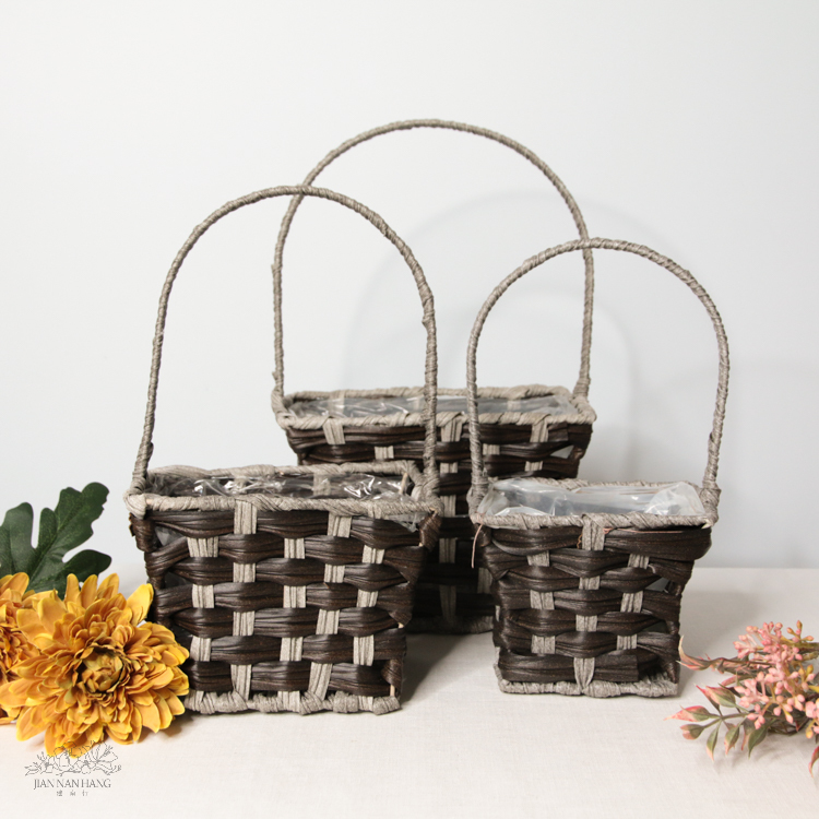 籐籃 韓版十字紋雙色花籃 3尺寸