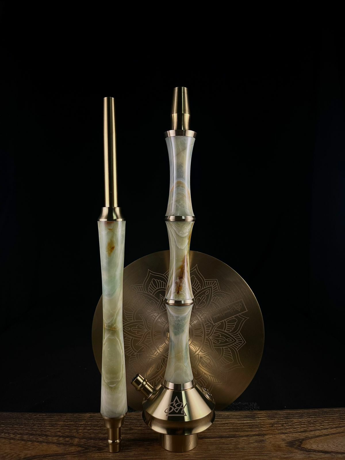 Special Hookah Triple - Green onyx - Gold