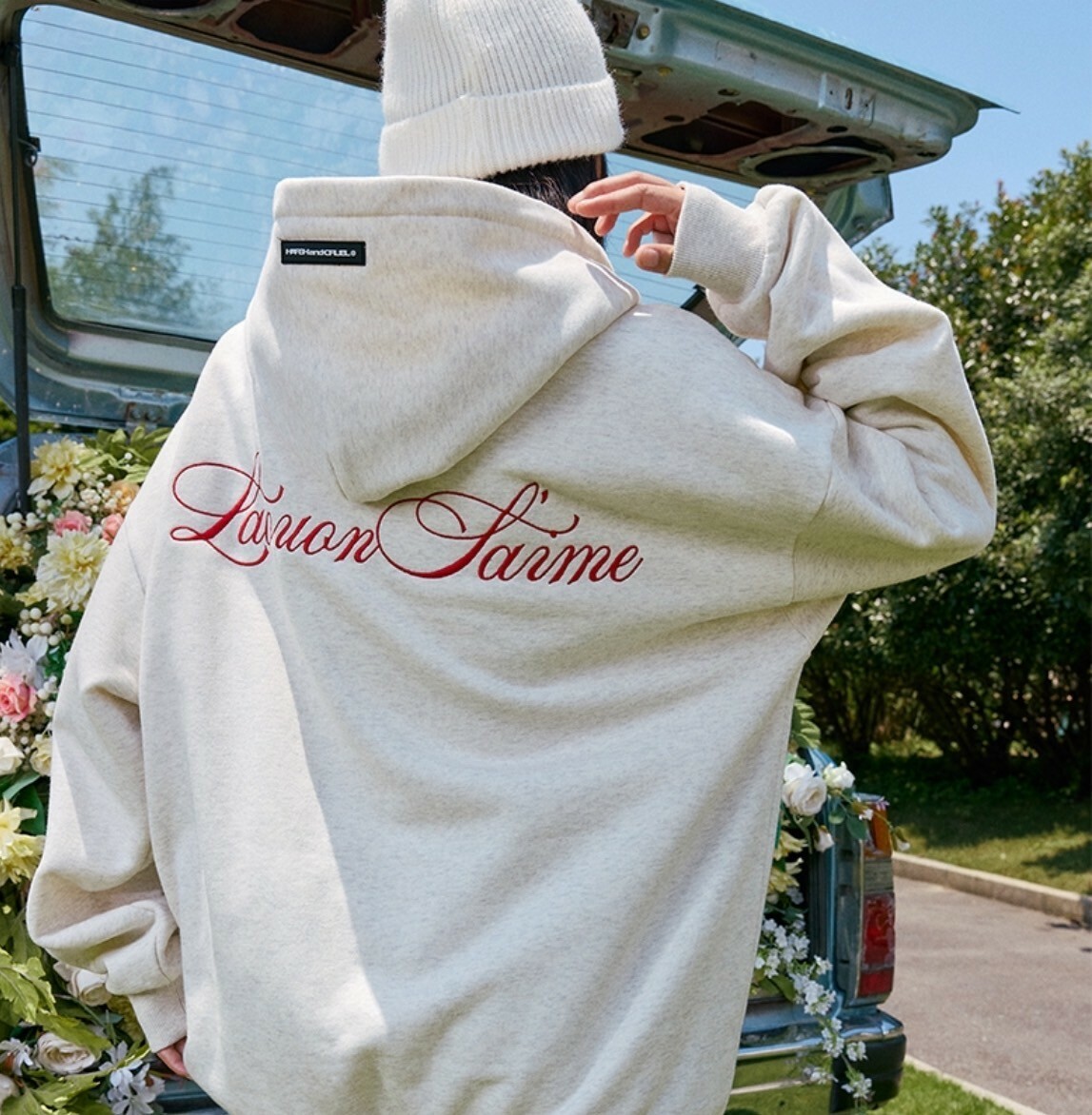 harsh and cruel 2025SS cleanfit 法式 復古 花體刺繡LOGO 帽T