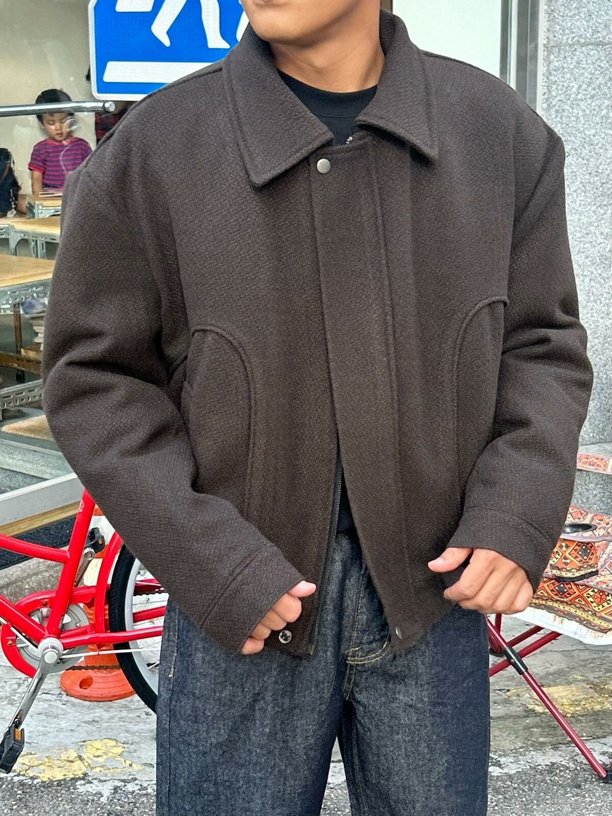 淨色反領拉鍊外套(夾棉) Veil-005JK