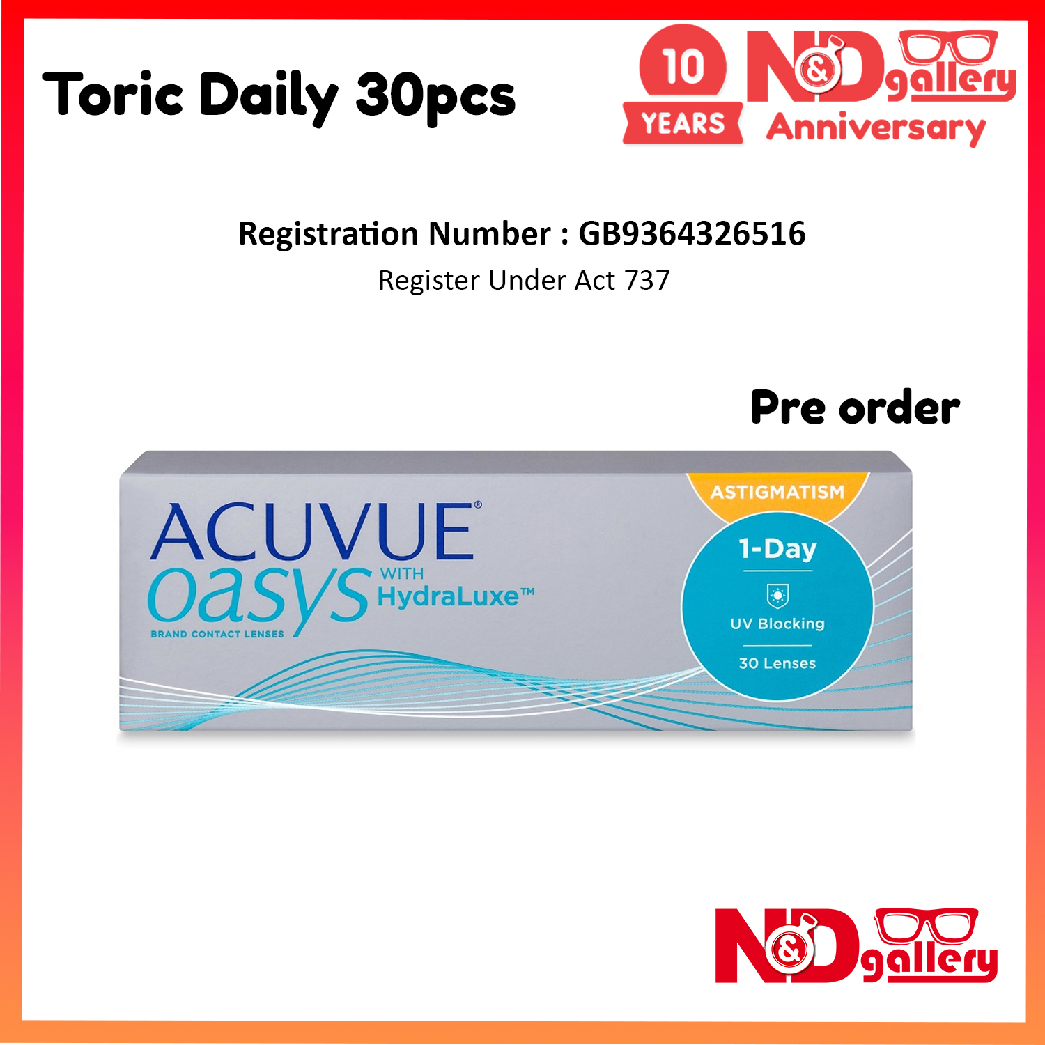 ACUVUE® OASYS 1-DAY with HydraLuxe® TECHNOLOGY for ASTIGMATISM , Daily Clear Contact lens 30pcs/box ( pre order)