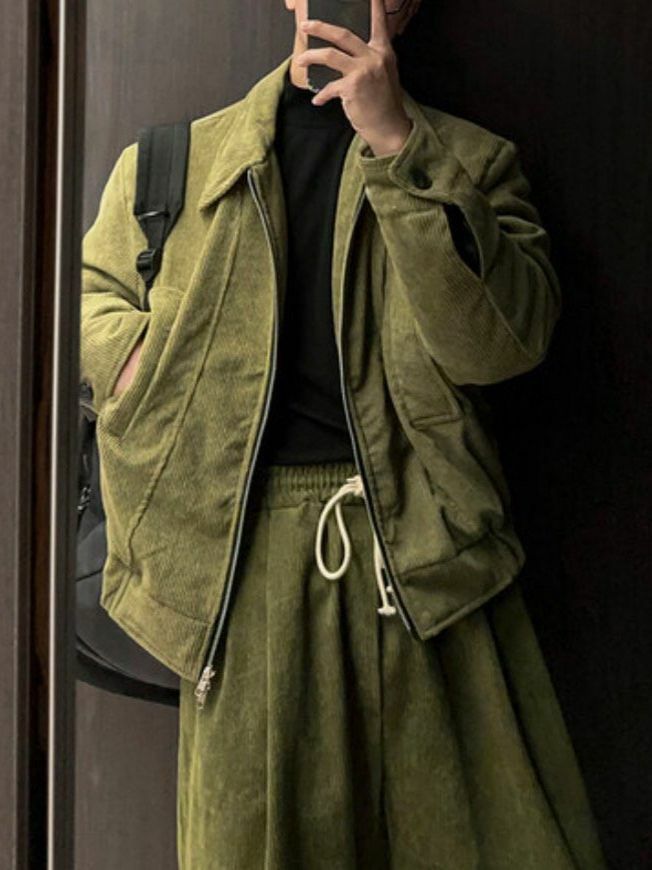 反領燈心絨拉鍊外套(夾棉) Veil-007JK