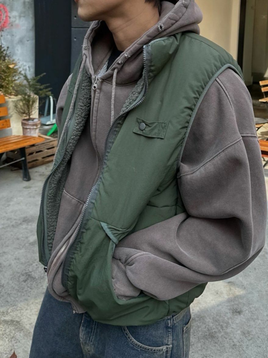 淨色企領拉鍊毛毛粒背心褸(雙面) Veil-009V