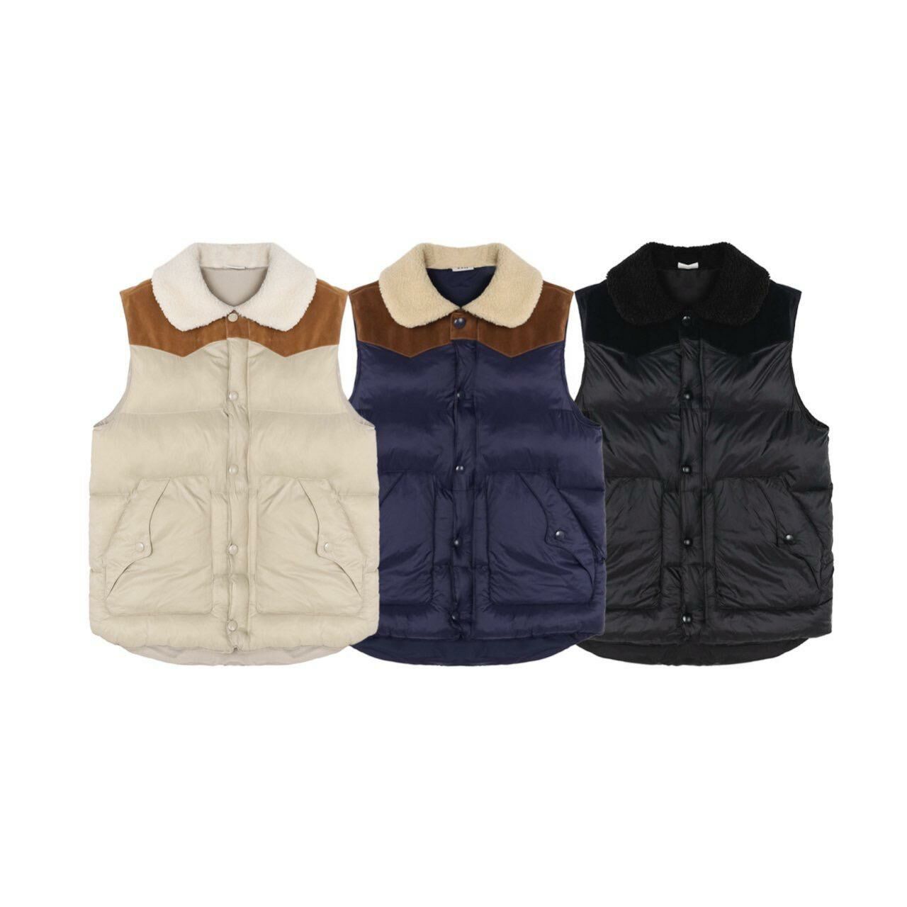 拼色毛毛領拉鍊背心褸(夾棉) (夾棉) Veil-011V